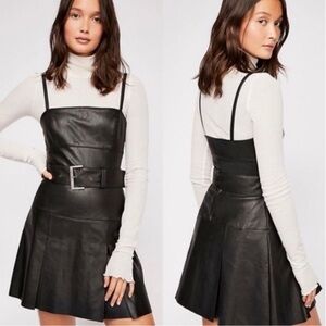 NWOT FREE PEOPLE BLACK SWEET TALK VEGAN LEATHER PLEATED MINI DRESS SIZE 12